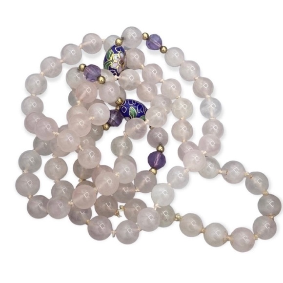 ROSE QUARTZ AND CLOISONNÉ BEADS 30” - Picture 5 of 7